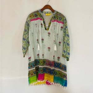 Roberta Roller Rabbit for Gorsuch floral pom pom peasant blouse size S